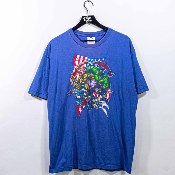 Marvel Comics USA Hulk Spiderman Wolverine Captain America T-Shirt XL VTG Y2K - Picture 1 of 10